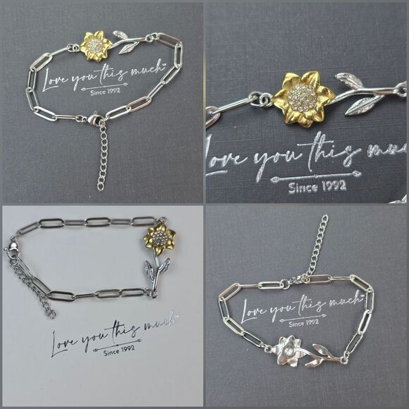 🩵⏭️NIB Sunflower Stainless Steel Cubic Zirconia Bracelet